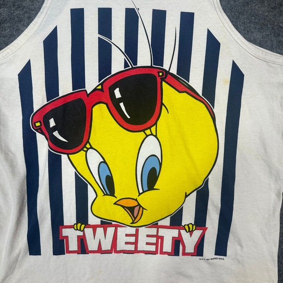 Mens Looney Tunes Tweety Bird Tank Top Graphic Tee Vintage 1996 Large - Picture 13 of 15